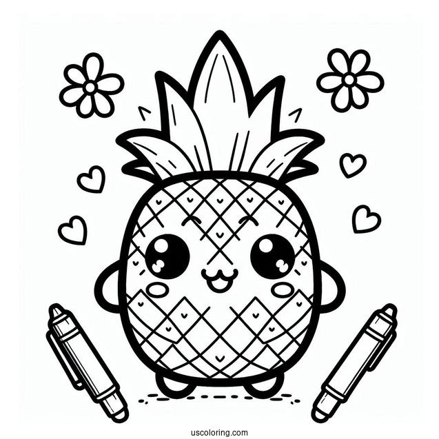 Kawaii Pineapple Coloring Page