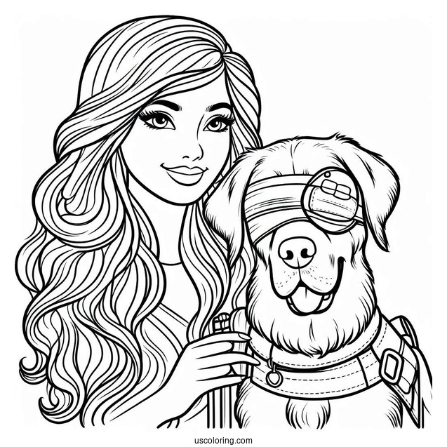 Blind Woman With Her Service Dog To Color