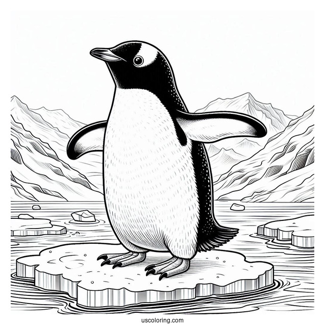 Gentoo Penguin On Ice Berg Coloring Sheet