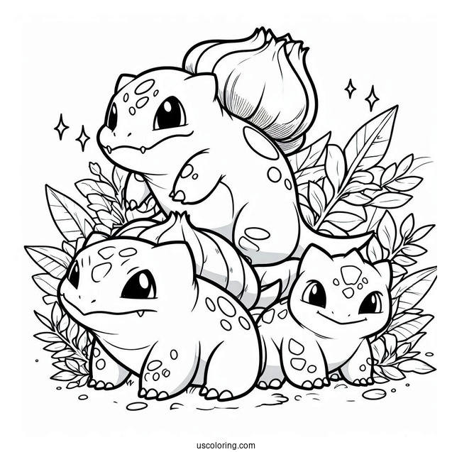Bulbasaur Coloring Page With Ivysaur, And Venusaur Evolution