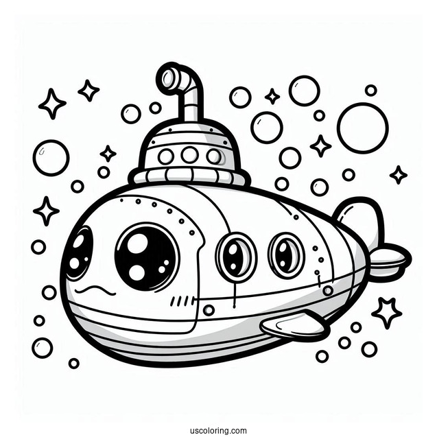 Cute Chibi Submarine Coloring Page For Preschoolers
