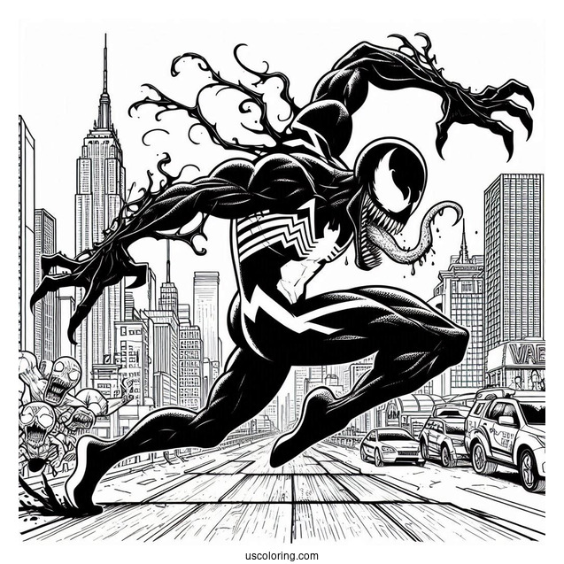 Venom And Carnage Coloring Page Chasing Spider Man
