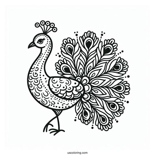 Cute Peacock Coloring Picture For Preschoolers