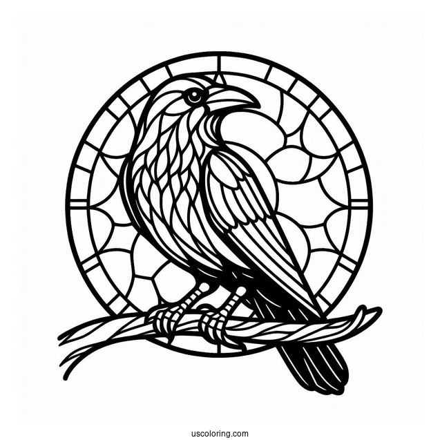 Raven Perched On A Branch Stained Glass Coloring Page For Kids