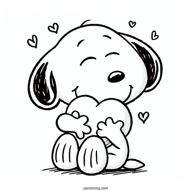 Snoopy Hugging a Big Love Heart To Color