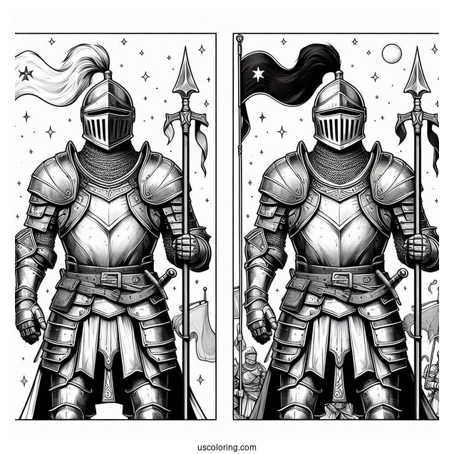 Realistic Knight In Full Armor Coloring Page