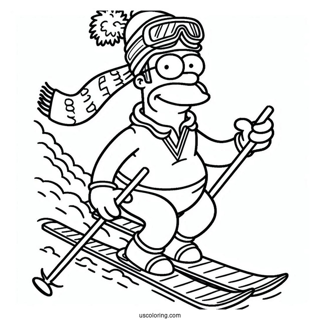 Simpsons Coloring Pages Of Skiing Flanders In A Funny Pose