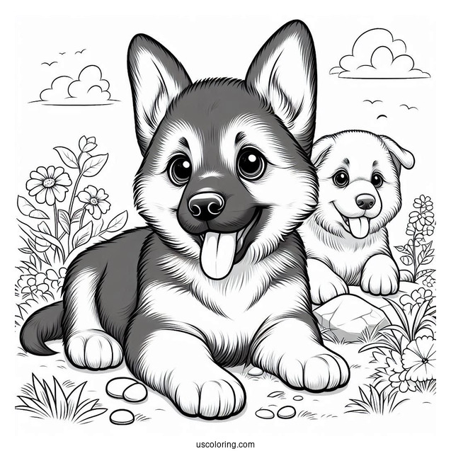 Cute German Shepherd Puppy Playing Outdoors