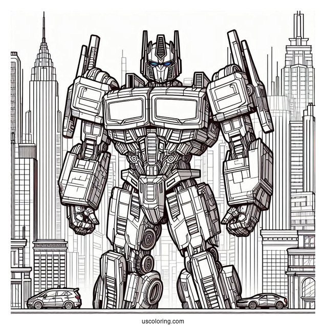 Optimus Prime Coloring Page In Autobot Form In The City