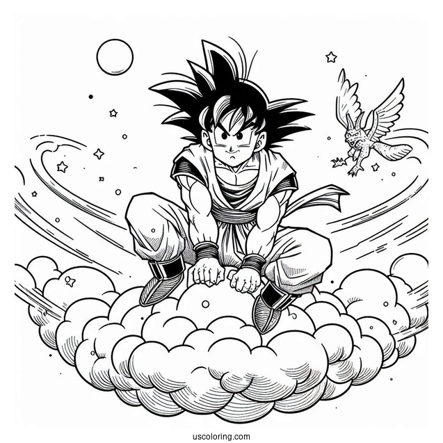 Goku Riding Nimbus Cloud To Color