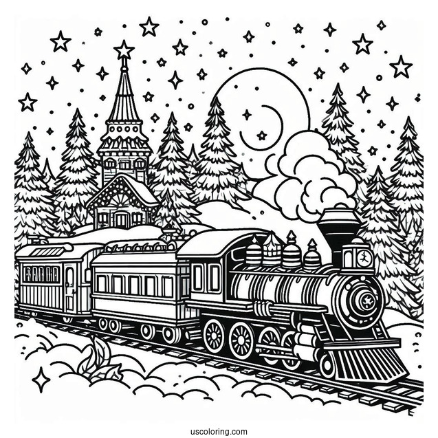 The Polar Express Coloring Page Of Train On Christmas