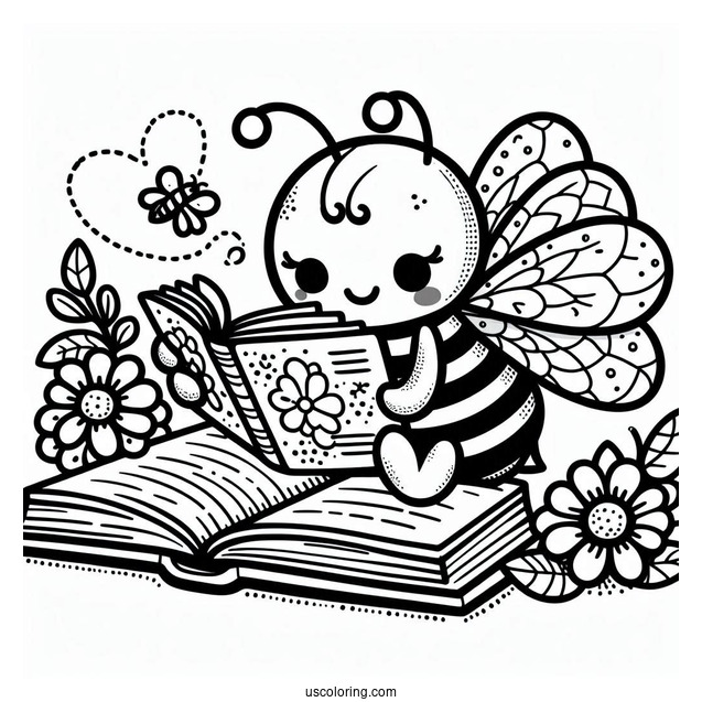 Busy Bee Coloring Page Reading A Book