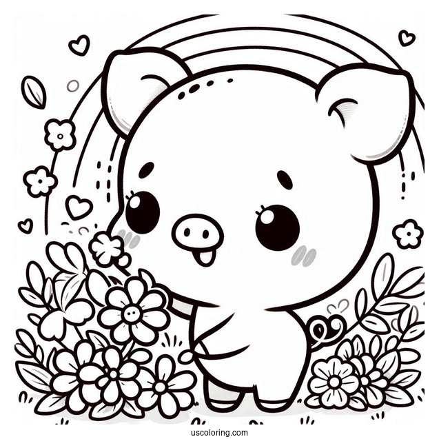 Kawaii Piglet Coloring Page Picking Petals For Preschoolers