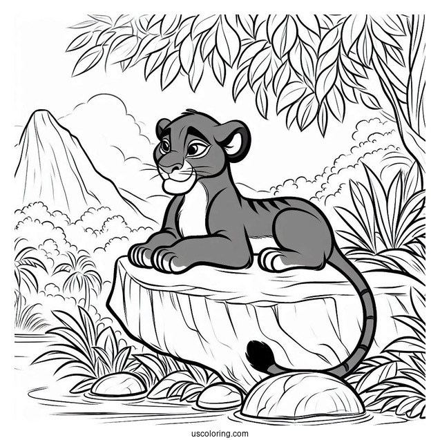 Jungle Book Coloring Page Of Bagheera Resting On Rock