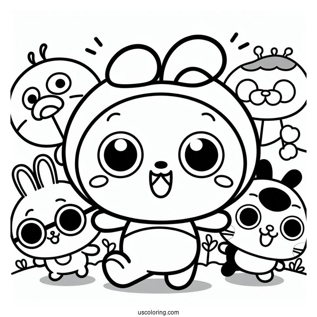 Pororo Coloring Page Of Petty, Crong, Harry, Tongtong, Eddy, Poby, Rody, And Loopy