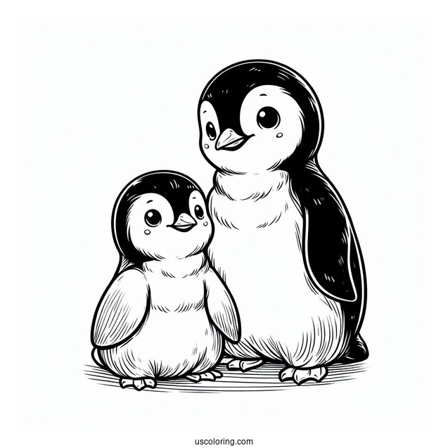 Two Baby Emperor Penguins Coloring Sheet