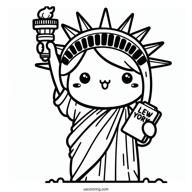 New York Coloring Page Of Kawaii Statue Of Liberty For Kids