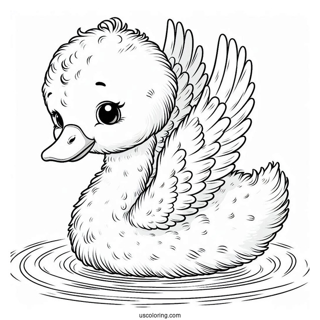 Baby Swan Coloring Page Emerging From Pond