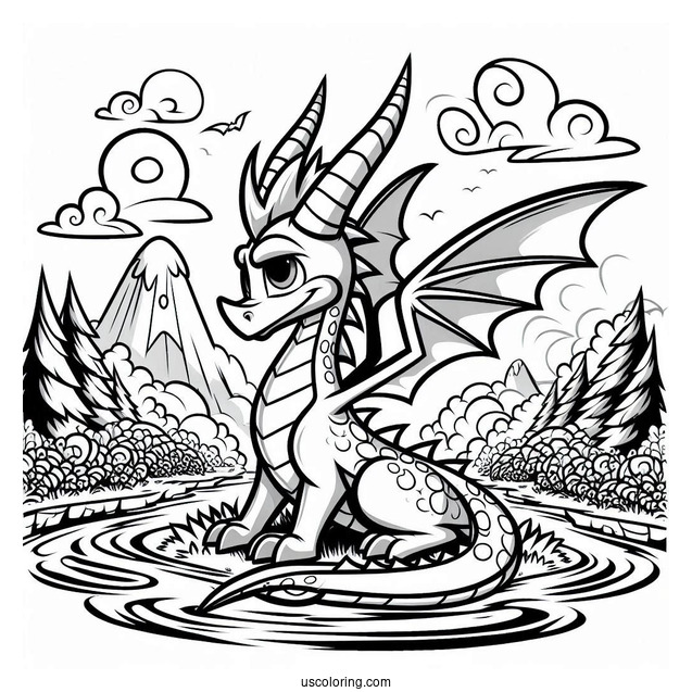 Sypro Coloring Page Detailed Cynder On A River