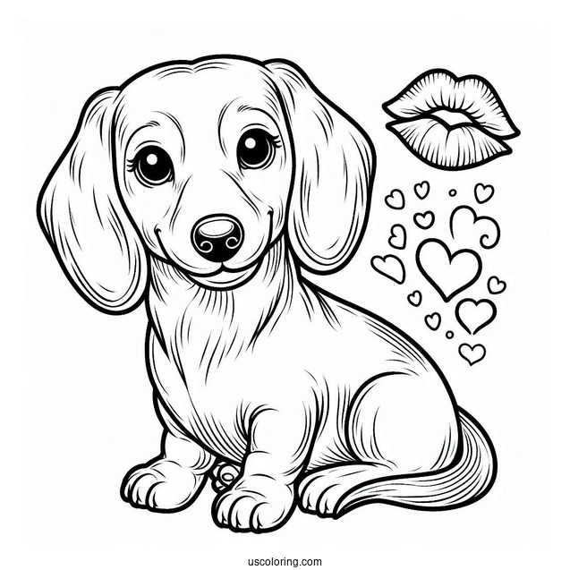 Dachshund Coloring Page With Free Kisses Sign