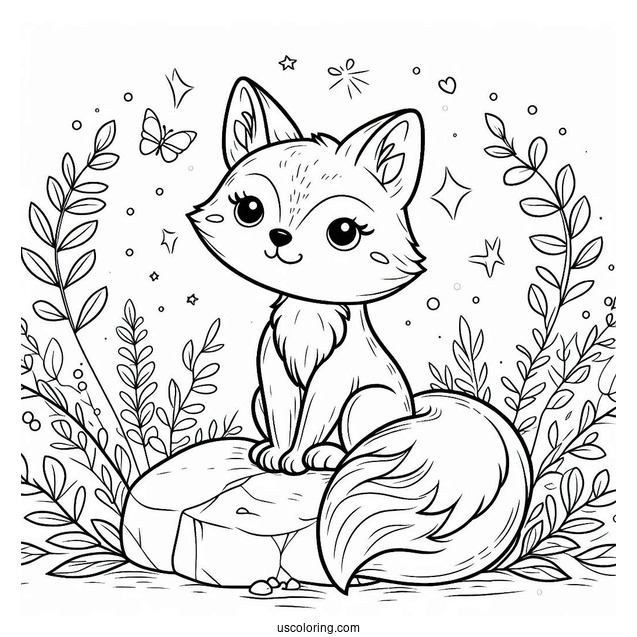 Content Little Fox Coloring Page Sitting On A Rock