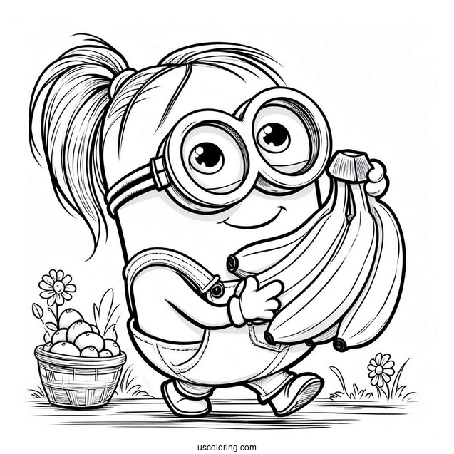 Minion Holding Bananas Coloring For Kids