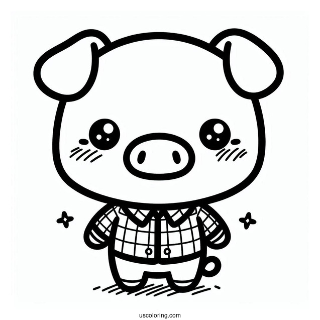 Simple Kawaii Pig Wearing A Shirt Coloring Sheet For Preschoolers