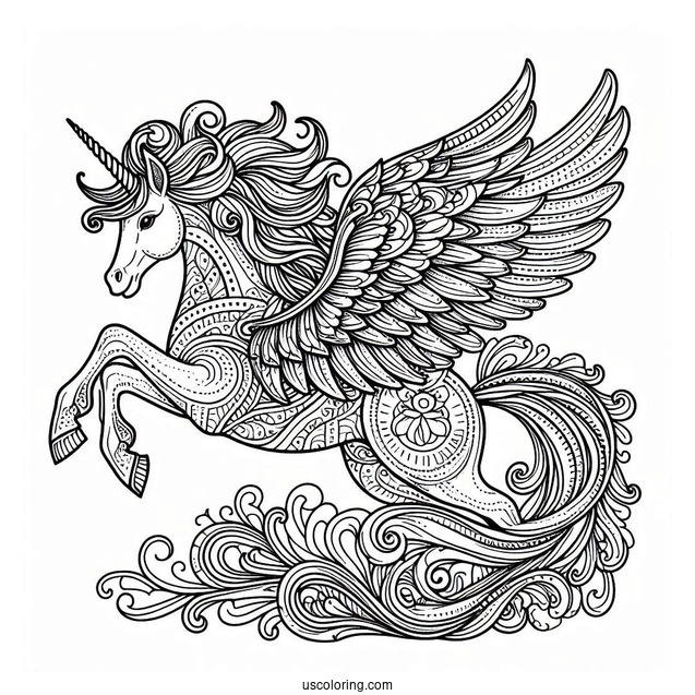 Intricate Pegasus Coloring Page Mandala