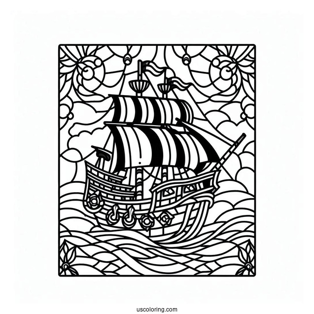 Pirate Ship Coloring Page Stained Glass
