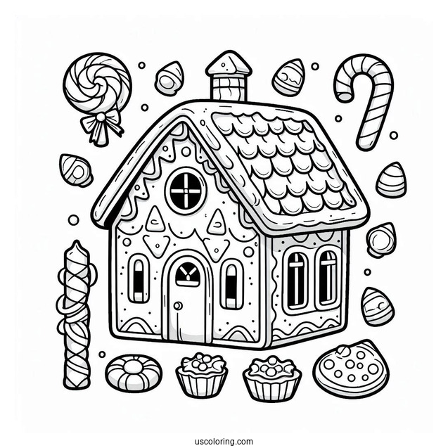Candy Gingerbread House Coloring Sheet