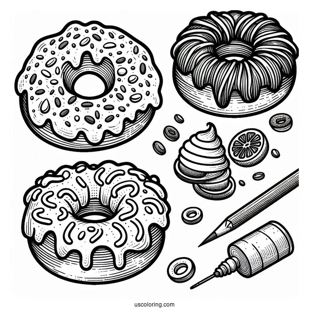 Easy Donut Coloring Page With Frosting And Sprinkles