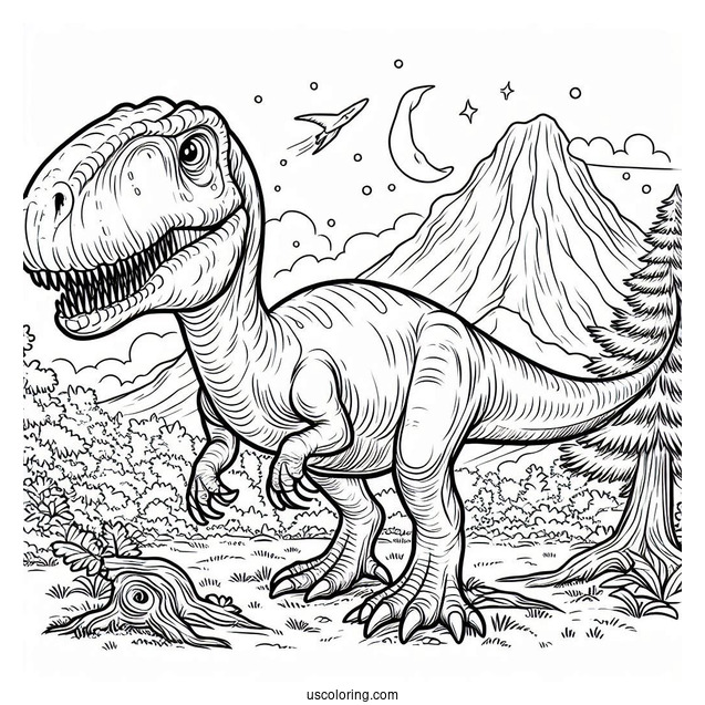 Scary Troodon In The Mountain Coloring Page
