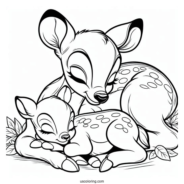 Bambi Sleeping Beside Mother Coloring In