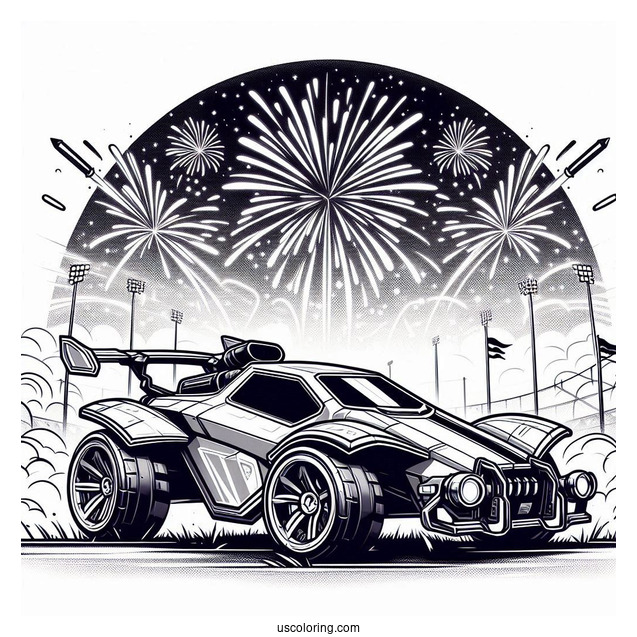 Rear View Of Rocket League Coloring Page Breakout Type S With Fireworks In The Sky