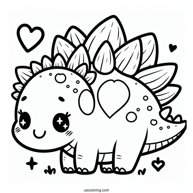 Kawaii Stegosaurus Coloring Page Inside Heart For Preschoolers
