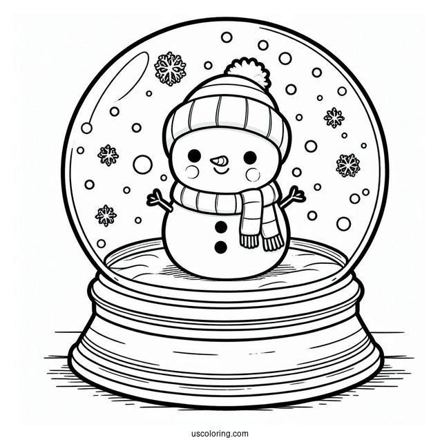 Chibi Snowman Snow Globe Coloring Page For Kids
