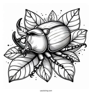 Rhinoceros Beetle Coloring Page On A Leaf