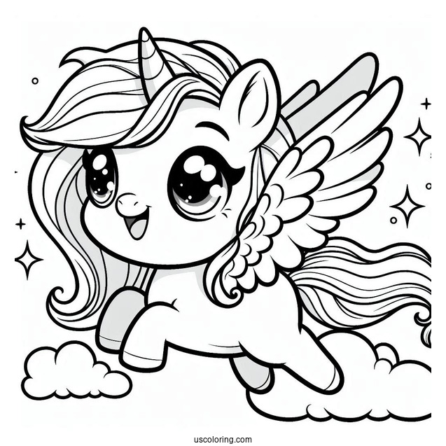 Smiling Chibi Pegasus Coloring Page For Preschoolers
