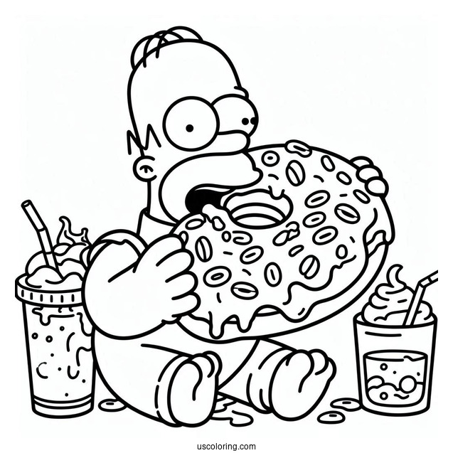 Coloring Page Of Homer Eating Big Donut