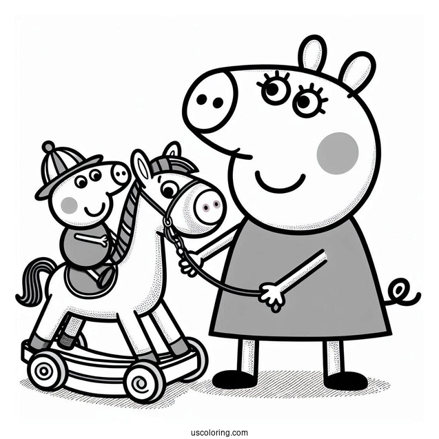 Peppa And George Playing Together On Toy Horse