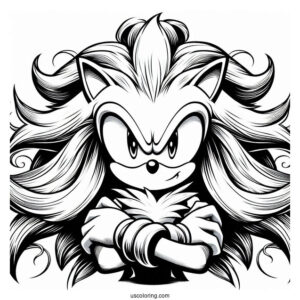 Detailed Super Sonic Coloring Page With Arms Crossed
