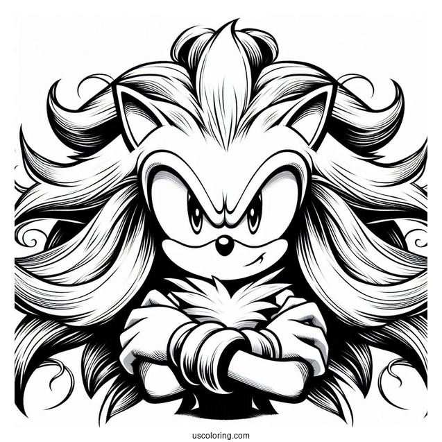 Detailed Super Sonic Coloring Page With Arms Crossed