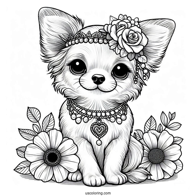 Chihuahua Coloring Page Wearing Accessories