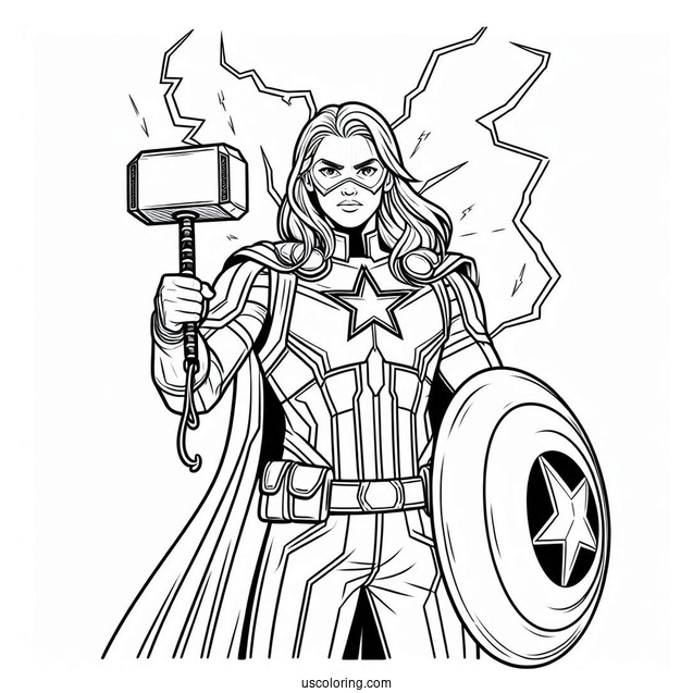 Captain America Holding Thors Hammer With Lightening