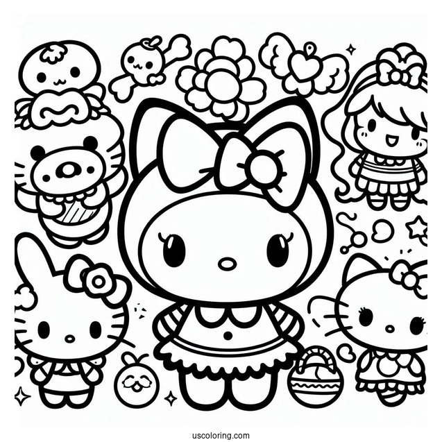 Full Page Sanrio Coloring Page Of All Characters