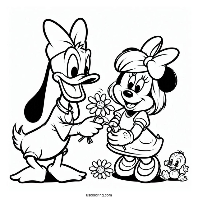 Daisy Duck And Minnie Mouse Petting Pluto Coloring Page