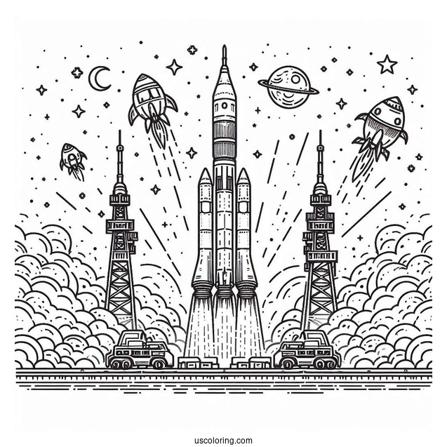 Soyuz Rocket Launching From Pad Coloring PAge