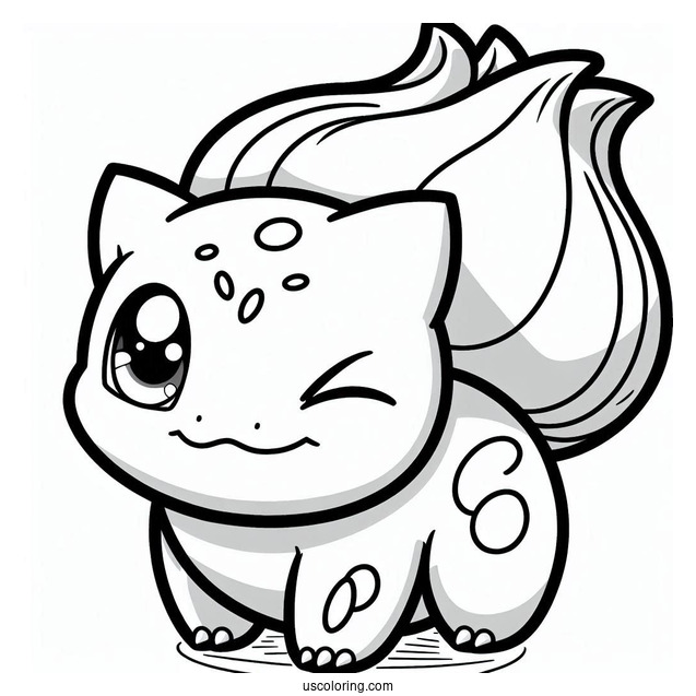 Easy Winking Bulbasaur Coloring Page For Kids