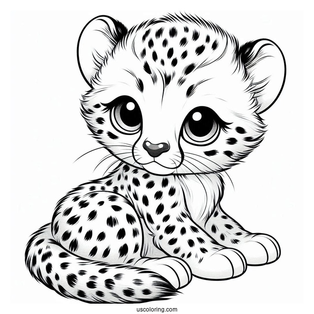 Cute Realistic Baby Cheetah Coloring Page For Preschoolers