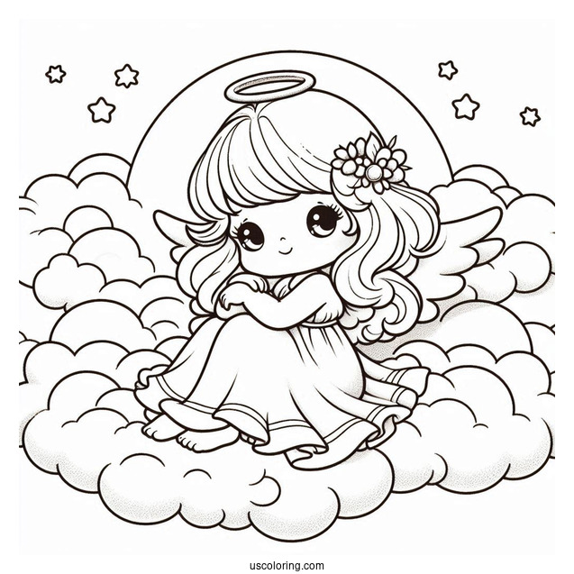 Precious Moments Coloring Page Of Angel In The Clouds